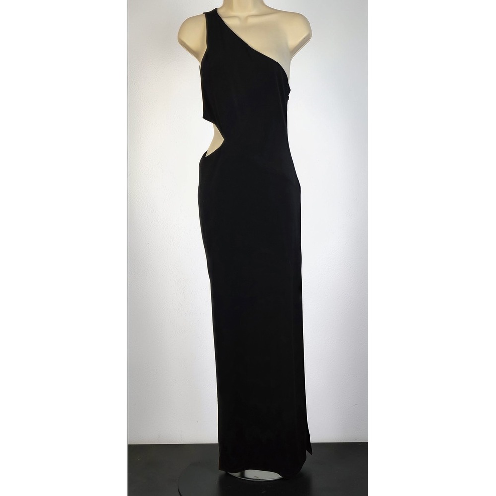 Alice + Olivia Formal Dress Size 8 Black Cutout One Shoulder Dual Slits Maxi